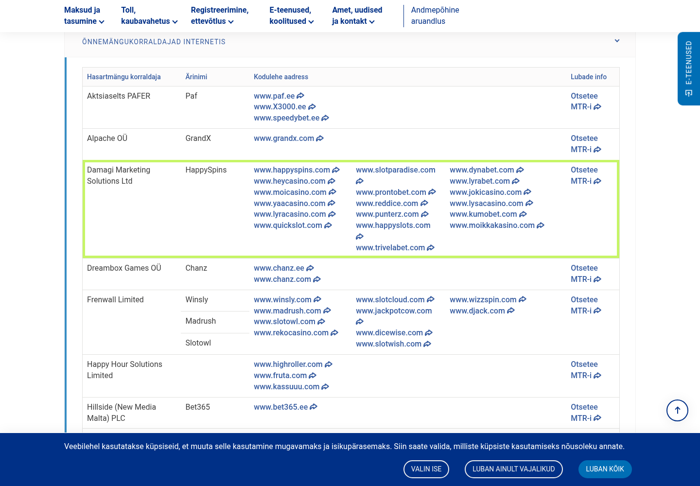 EMTA registrikirje jäädvustus